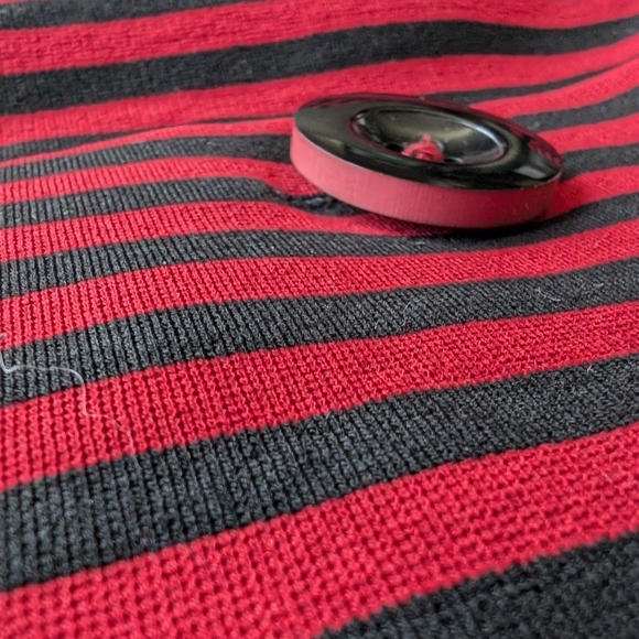 Casual Striped Red and Black Women's Blazer Collarless Size M Us 8 - Picture 7 of 10